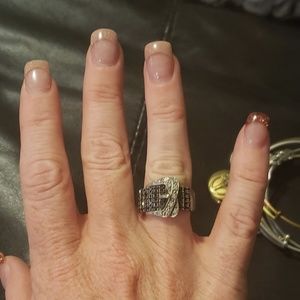 Macys Black and White Diamond Belt Buckle Ring Sz7